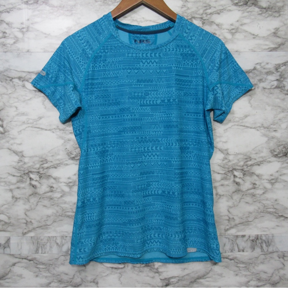 NRS H2Core Silkweight Blue Print Short Sleeve Shirt Size Small UPF 50+
